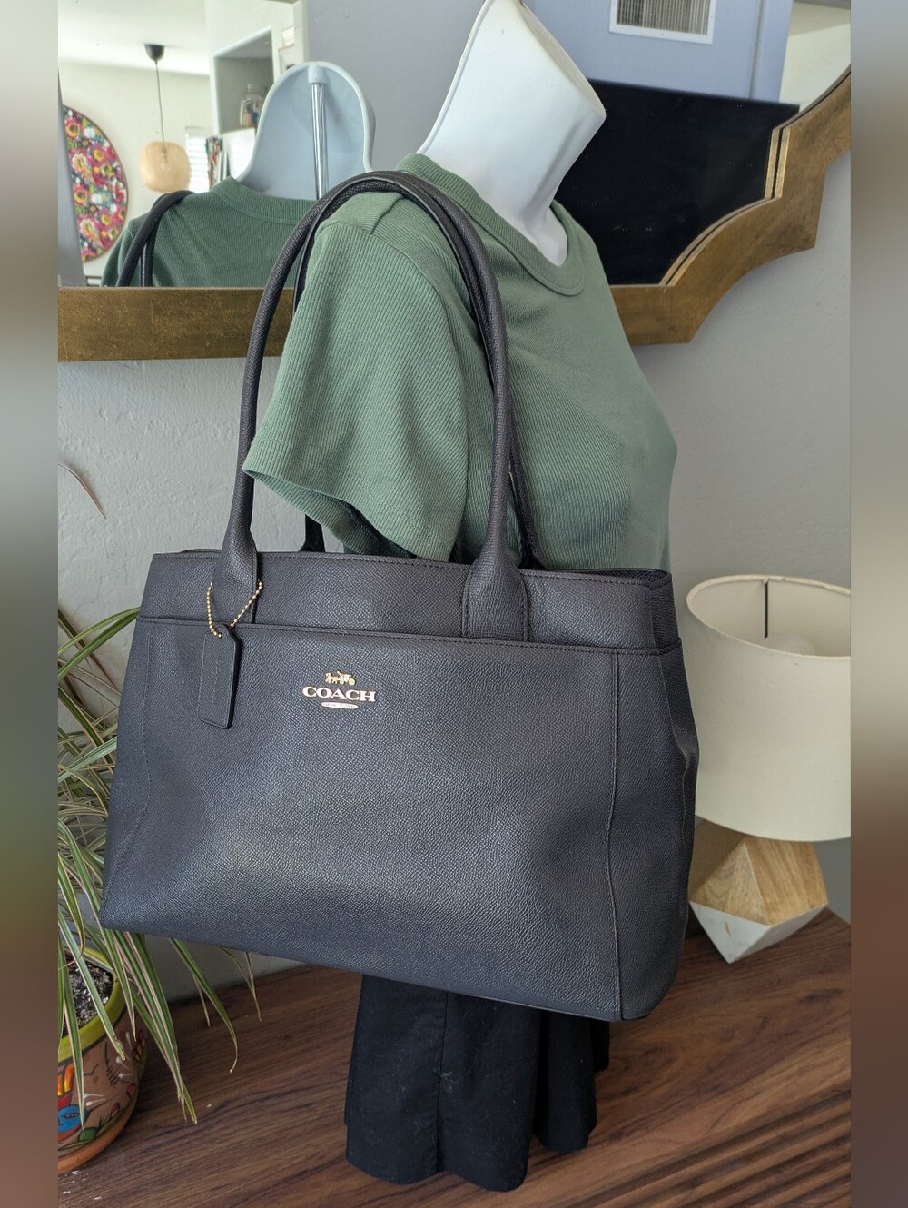 COACH Black Pebbled Leather Satchel with Gold Hardware